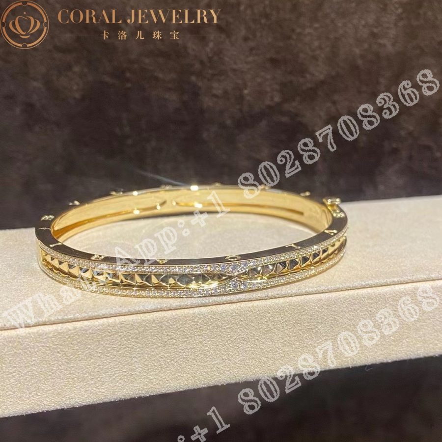 Bulgari B Zero1 Rock 18 Kt Yellow Gold Bracelet With Pave Diamonds Ref 357881 Coral (4)