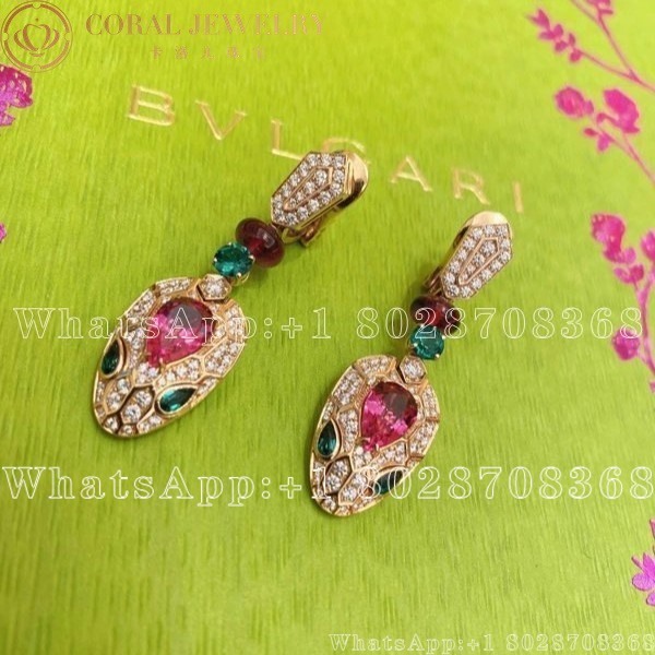 Bulgari Serpenti Earrings In Rose Gold With Rubies Diamonds And Emeralds Coral (1)