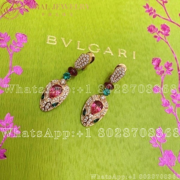 Bulgari Serpenti Earrings In Rose Gold With Rubies Diamonds And Emeralds Coral (2)