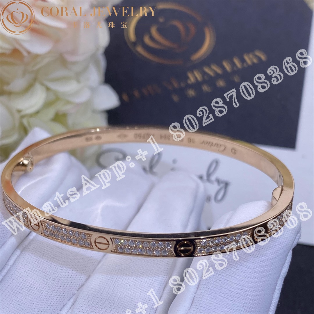 Cartier Love Bracelet Small Model Paved Diamonds Rose Gold Ref N6710717 Coral (1)