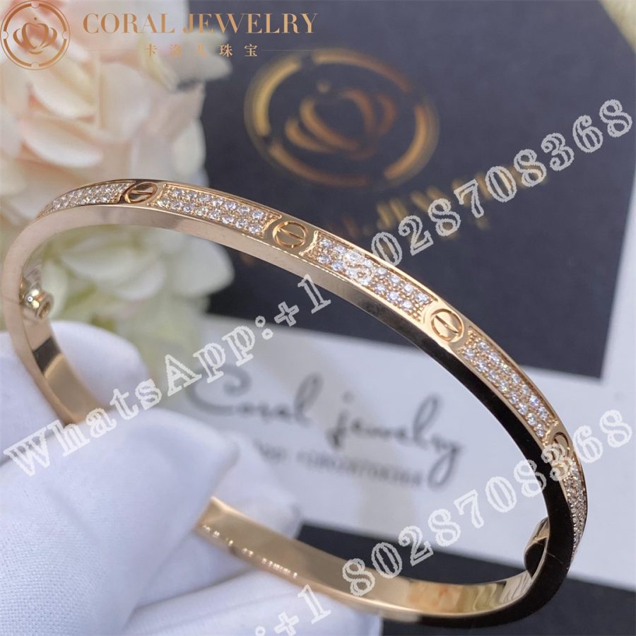 Cartier Love Bracelet Small Model Paved Diamonds Rose Gold Ref N6710717 Coral (2)