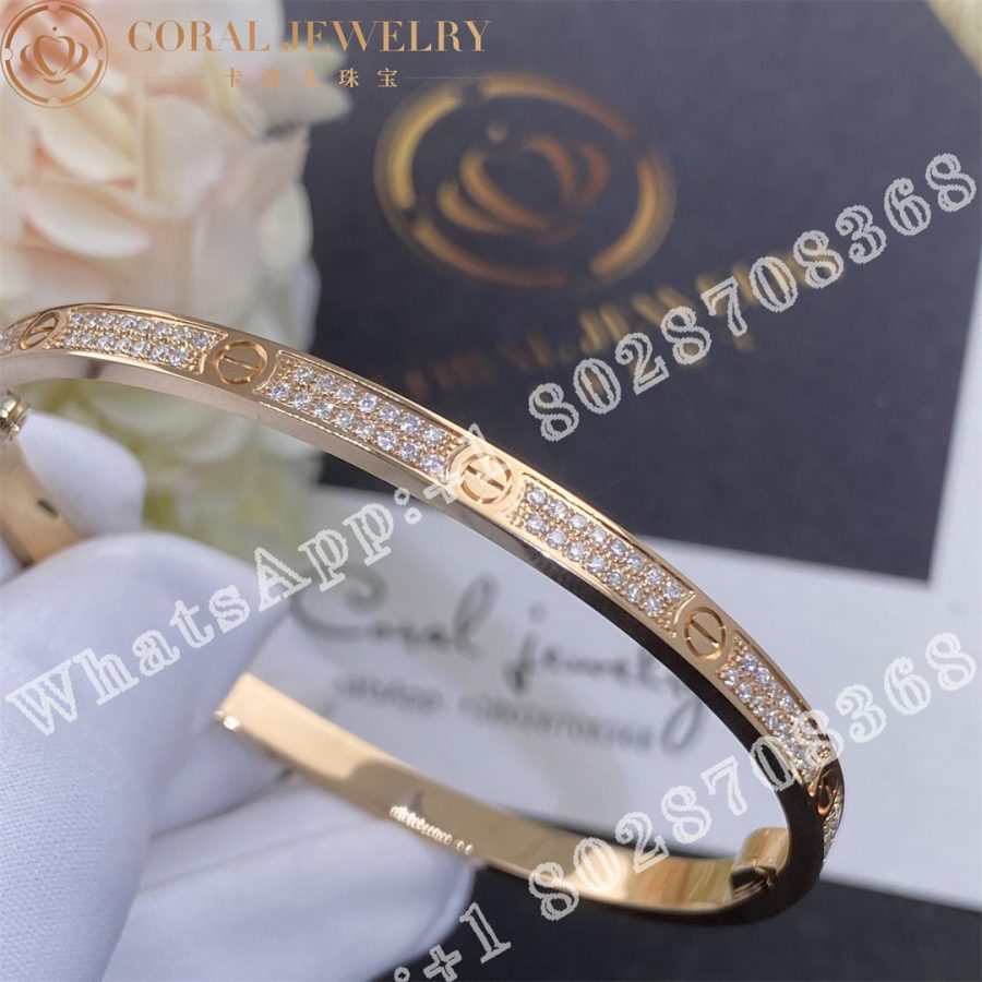 Cartier Love Bracelet Small Model Paved Diamonds Rose Gold Ref N6710717 Coral (3)