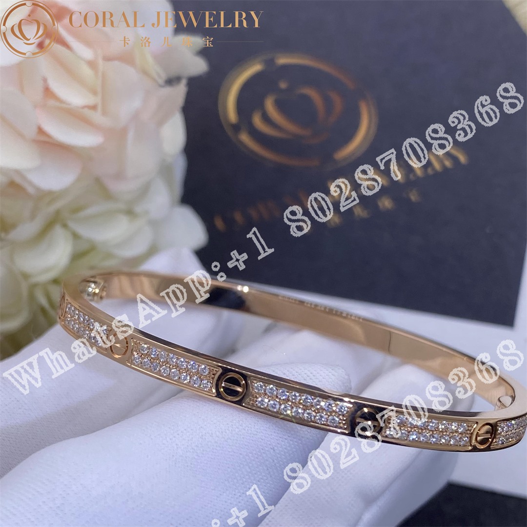 Cartier Love Bracelet Small Model Paved Diamonds Rose Gold Ref N6710717 Coral (4)