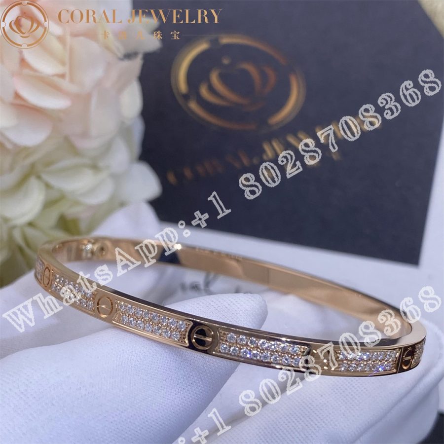 Cartier Love Bracelet Small Model Paved Diamonds Rose Gold Ref N6710717 Coral (5)