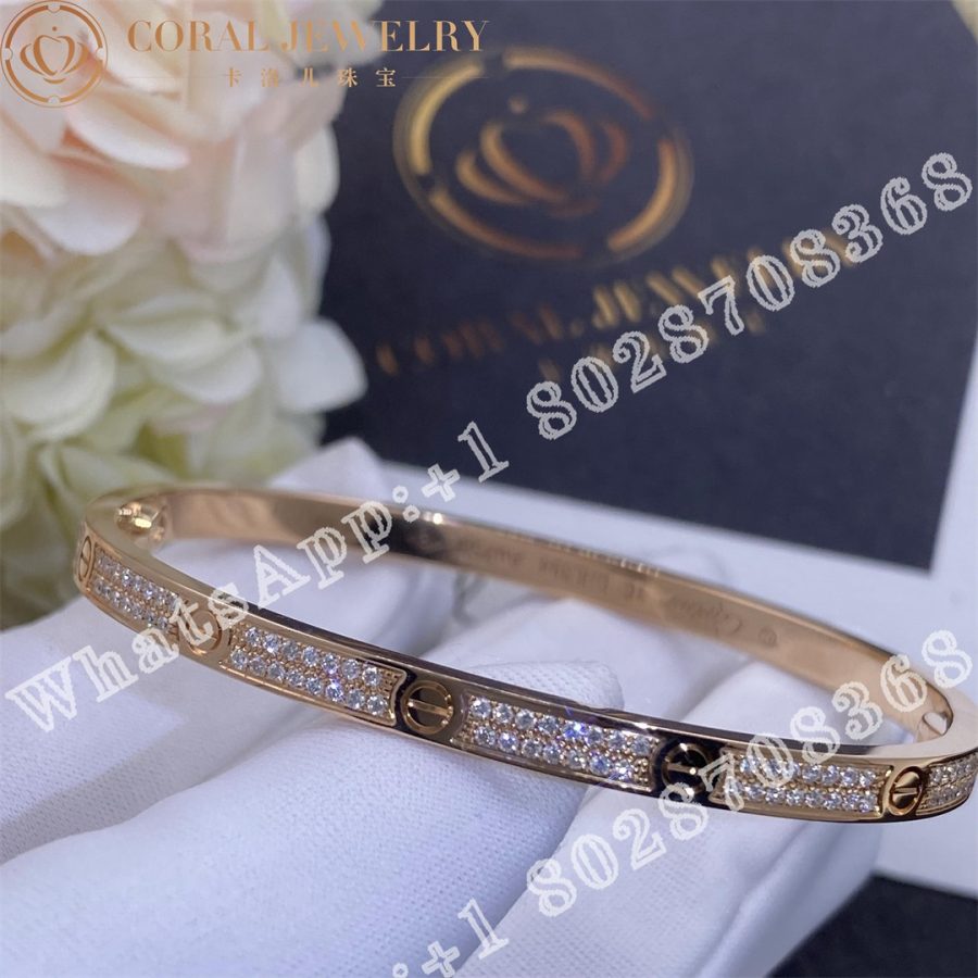 Cartier Love Bracelet Small Model Paved Diamonds Rose Gold Ref N6710717 Coral (6)