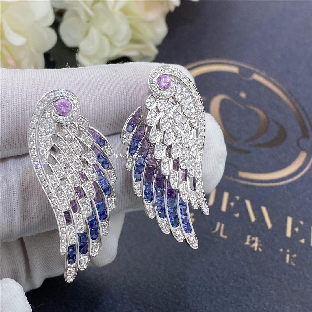 Garrard Wings Embrace Bird of Paradise Drop Earrings In 18ct White Gold with Diamonds and Sapphires