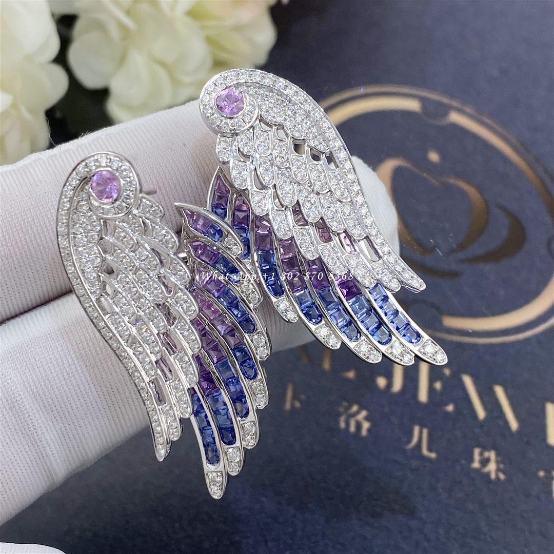 Garrard Wings Embrace Bird of Paradise Drop Earrings In 18ct White Gold with Diamonds and Sapphires