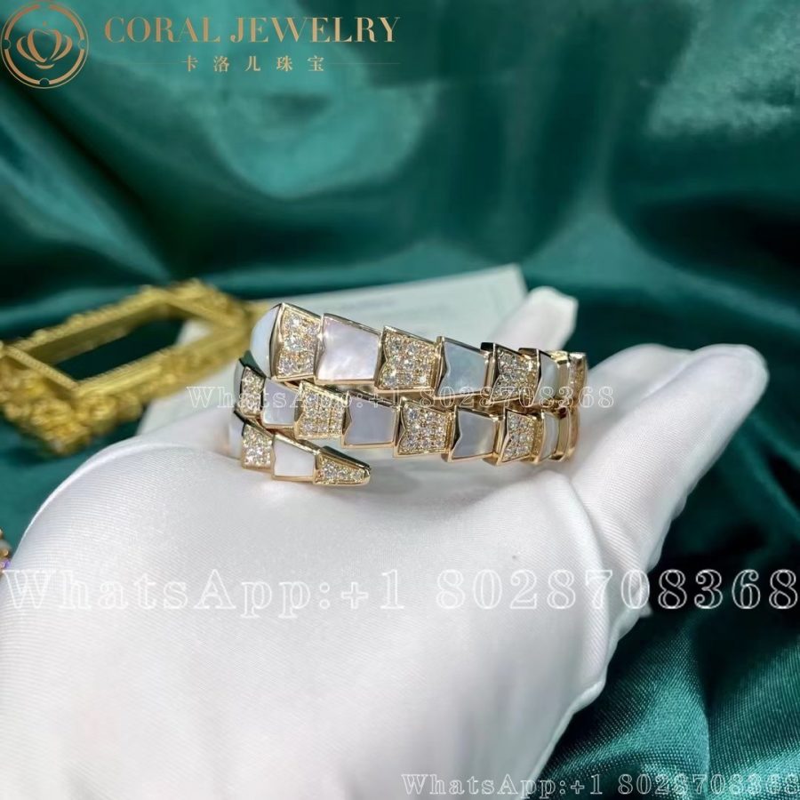 Bulgari Serpenti Bracelet Rose Gold Diamond And Mother Of Pearl Coral (3)