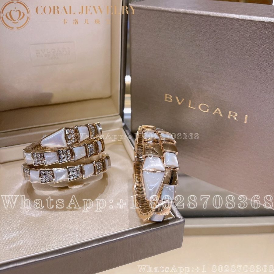 Bulgari Serpenti Bracelet Rose Gold Diamond And Mother Of Pearl Coral (7)