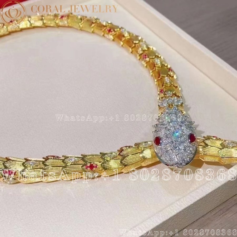 Bulgari Serpenti Necklace Diamond Ruby Gold Coral (1)