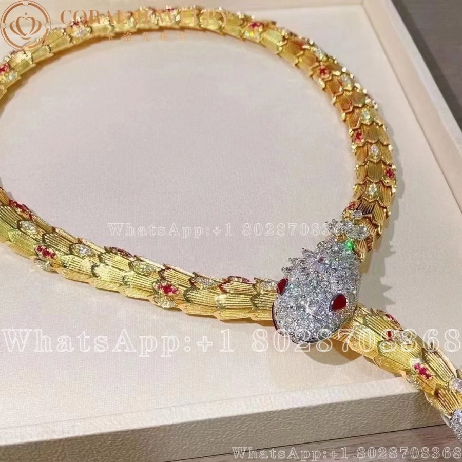 Bulgari Serpenti Necklace Diamond Ruby Gold Coral (4)