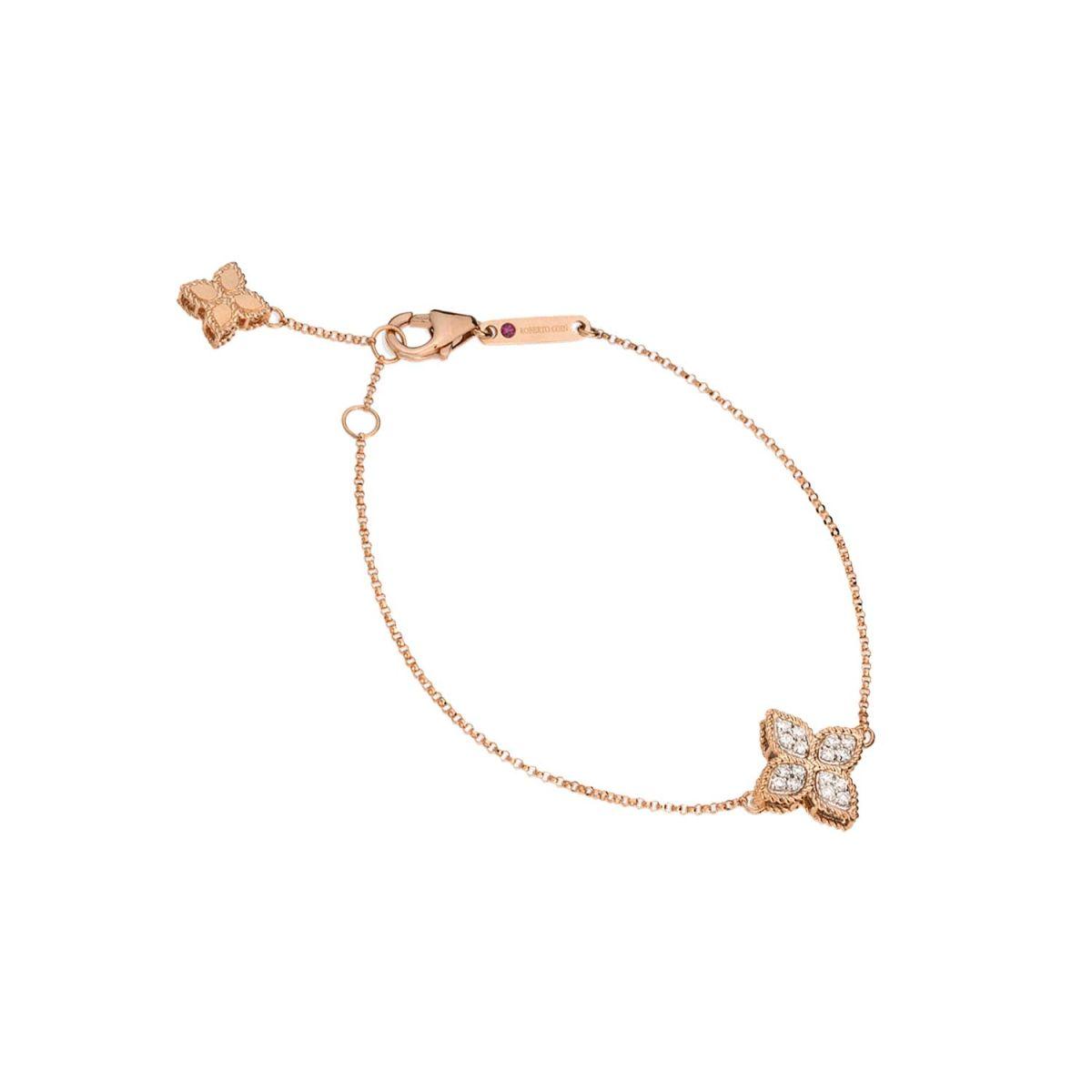 Roberto Coin Princess Flower Rose and White Gold Bracelet with Diamonds