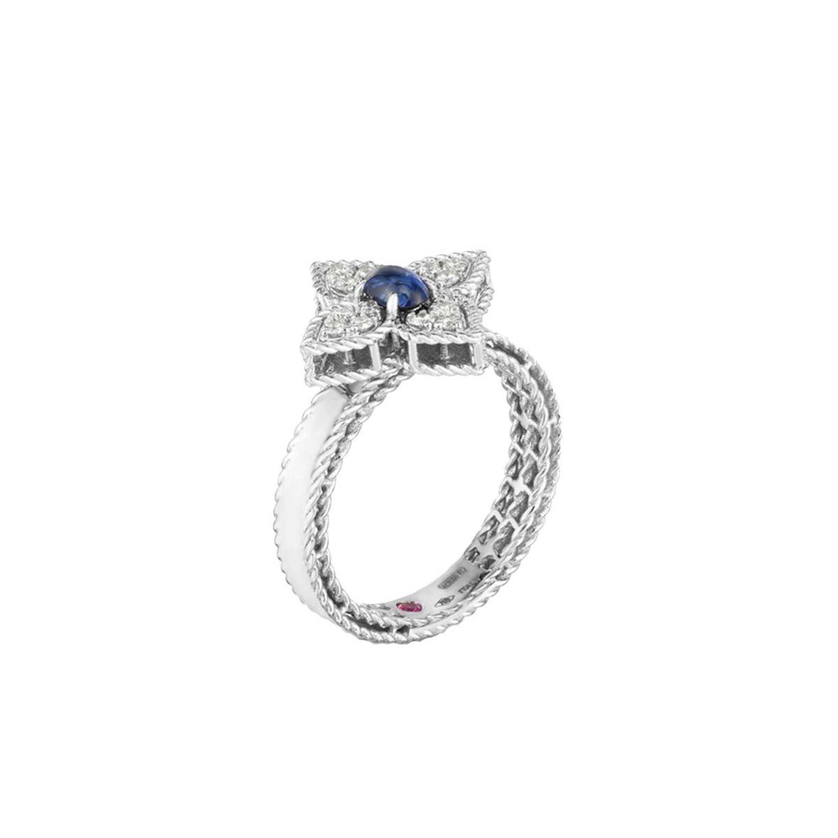 Roberto Coin Princess Flower White Gold Ring With Tanzanite And Diamonds