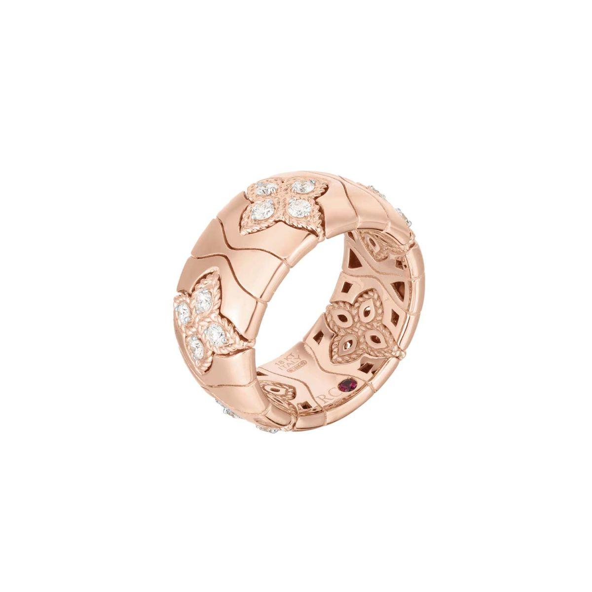 Roberto Coin Royal Princess Flower Rose Gold Ring with Diamonds