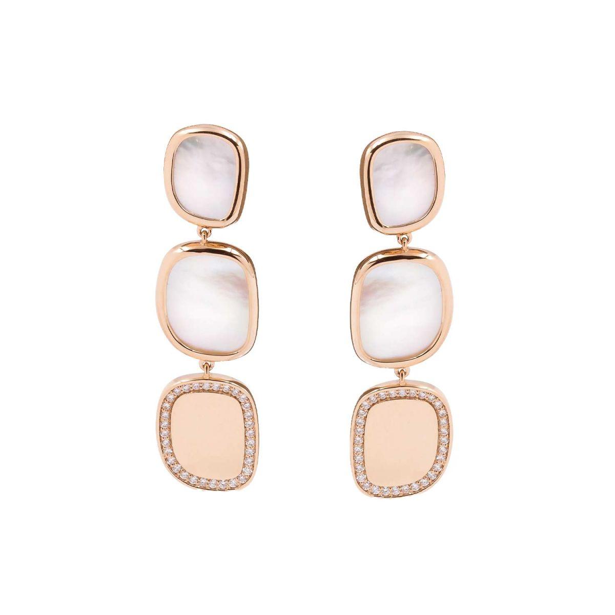 Roberto Coin Black Jade Rose Gold Earrings with Mother of Pearl and Diamonds