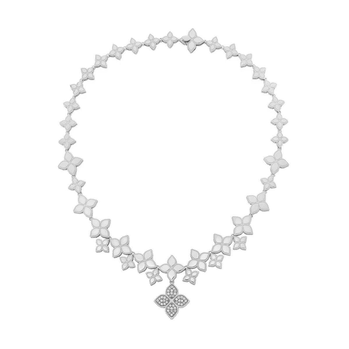 Roberto Coin Flower White Gold Necklace with Diamonds