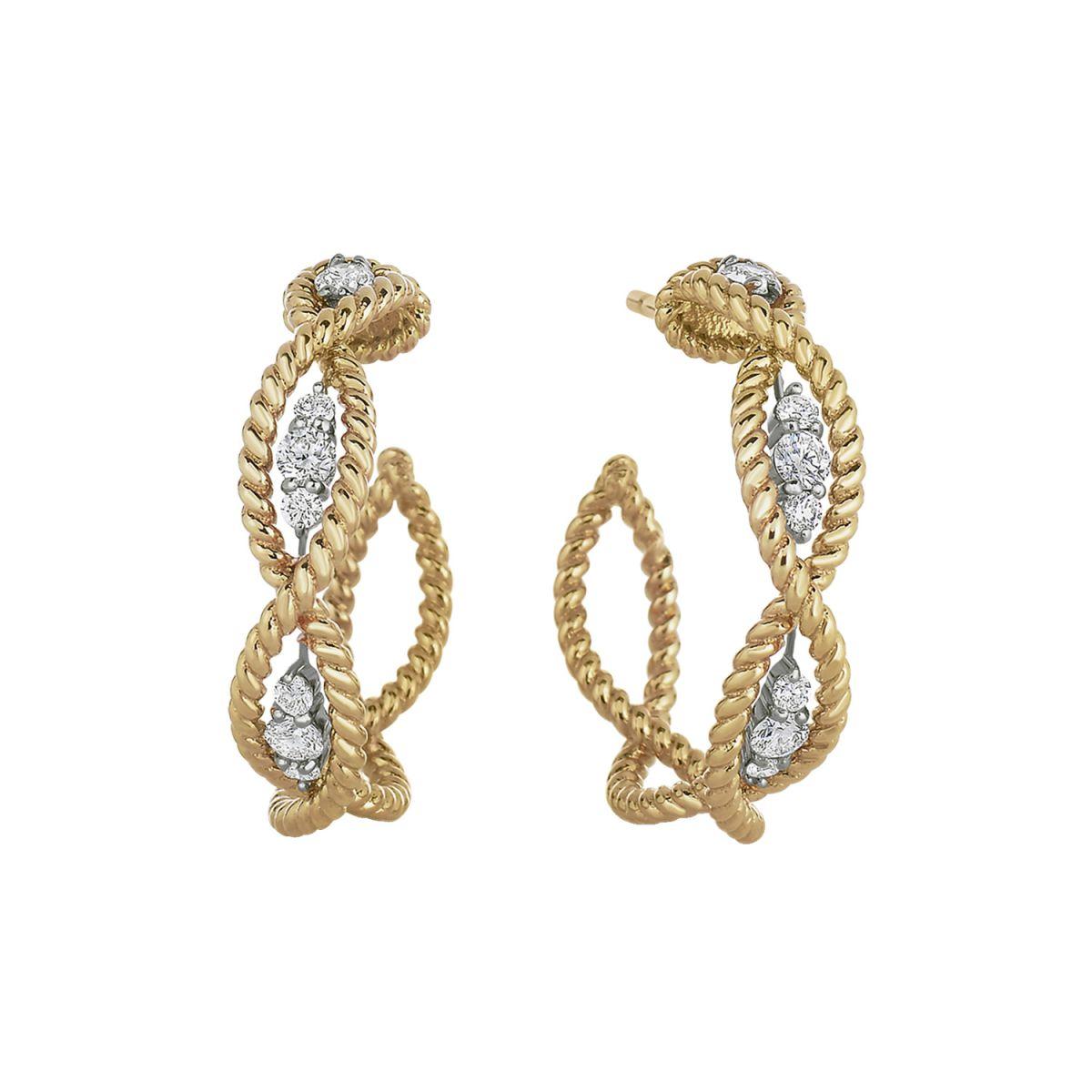 Roberto Coin New Barocco Rose and White Gold Earrings with Diamonds