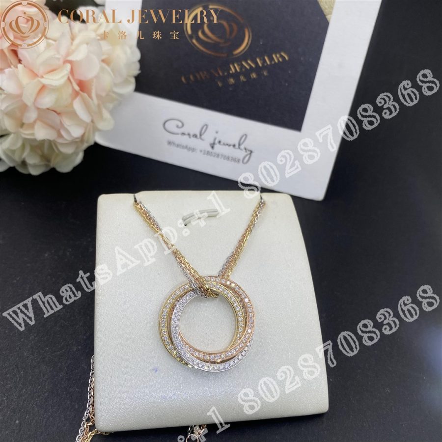 Cartier Trinity All Diamond Pendant Necklace On A Triple Chain Coral (5)