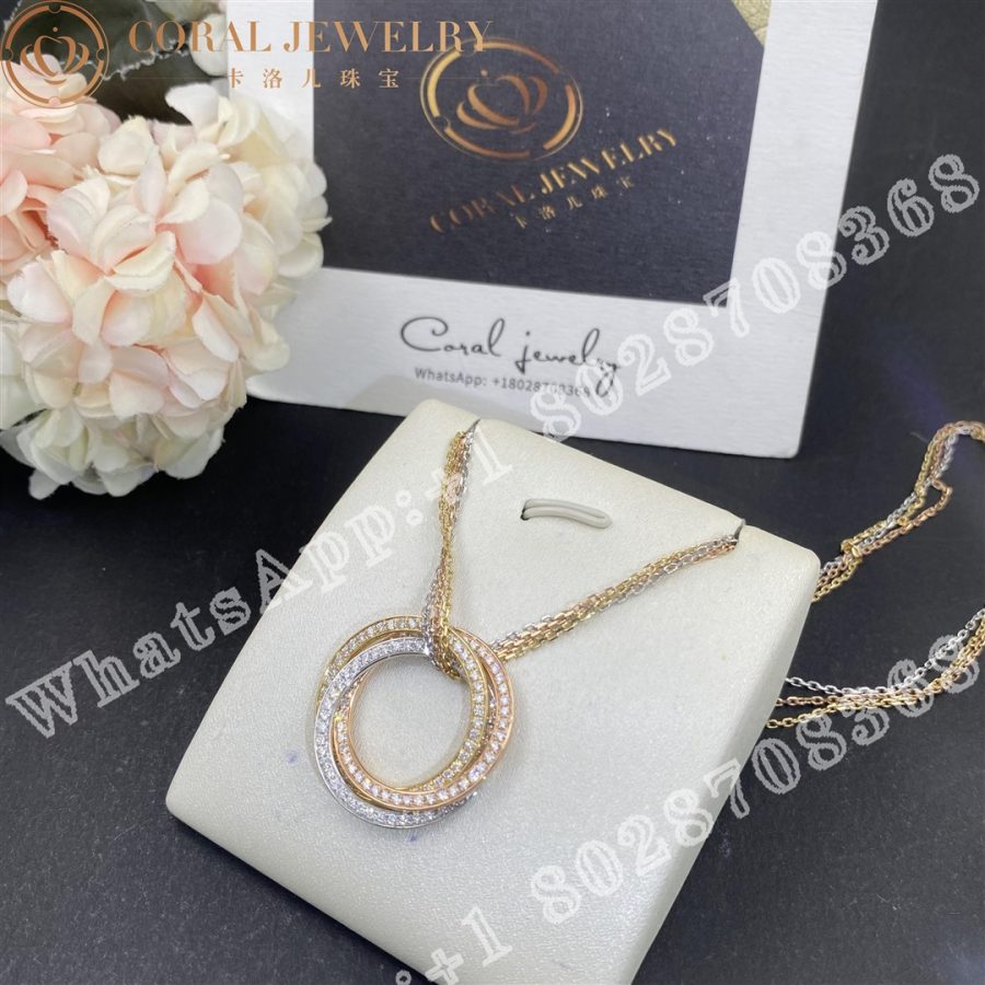 Cartier Trinity All Diamond Pendant Necklace On A Triple Chain Coral (7)