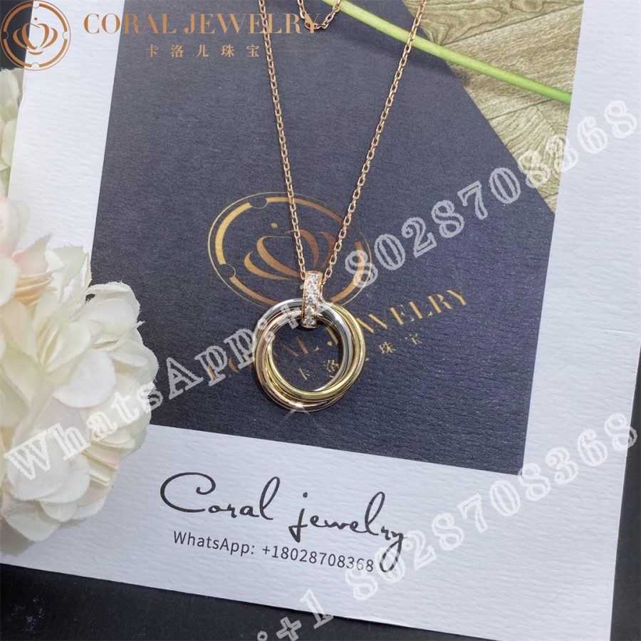 Cartier Trinity Necklace White Gold Yellow Gold Rose Gold Diamond Ref B7058700 Coral (11)