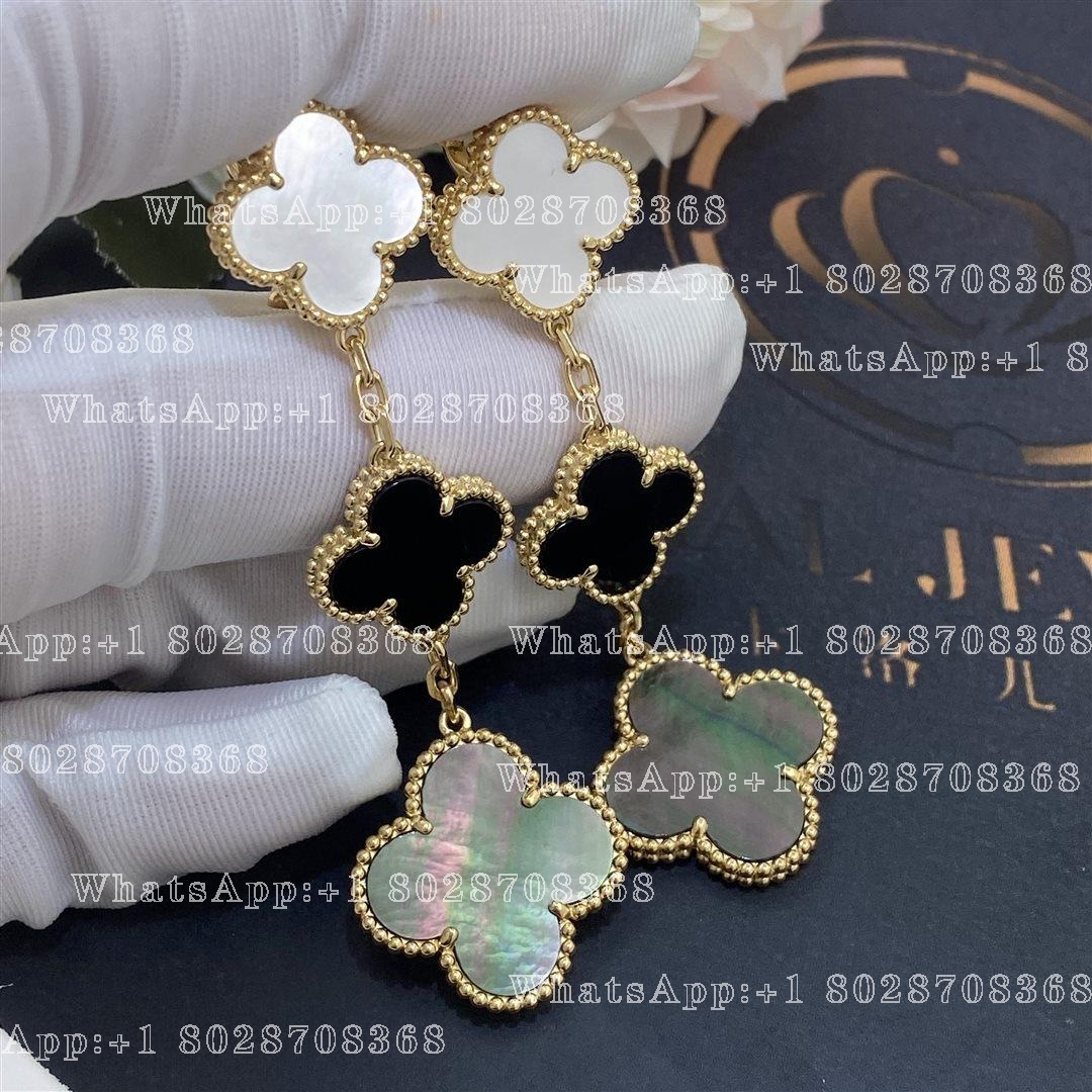 Van Cleef & Arpels Magic Alhambra Earrings, 3 Motifs Yellow Gold, Mother-of-pearl, Onyx VCARD79000