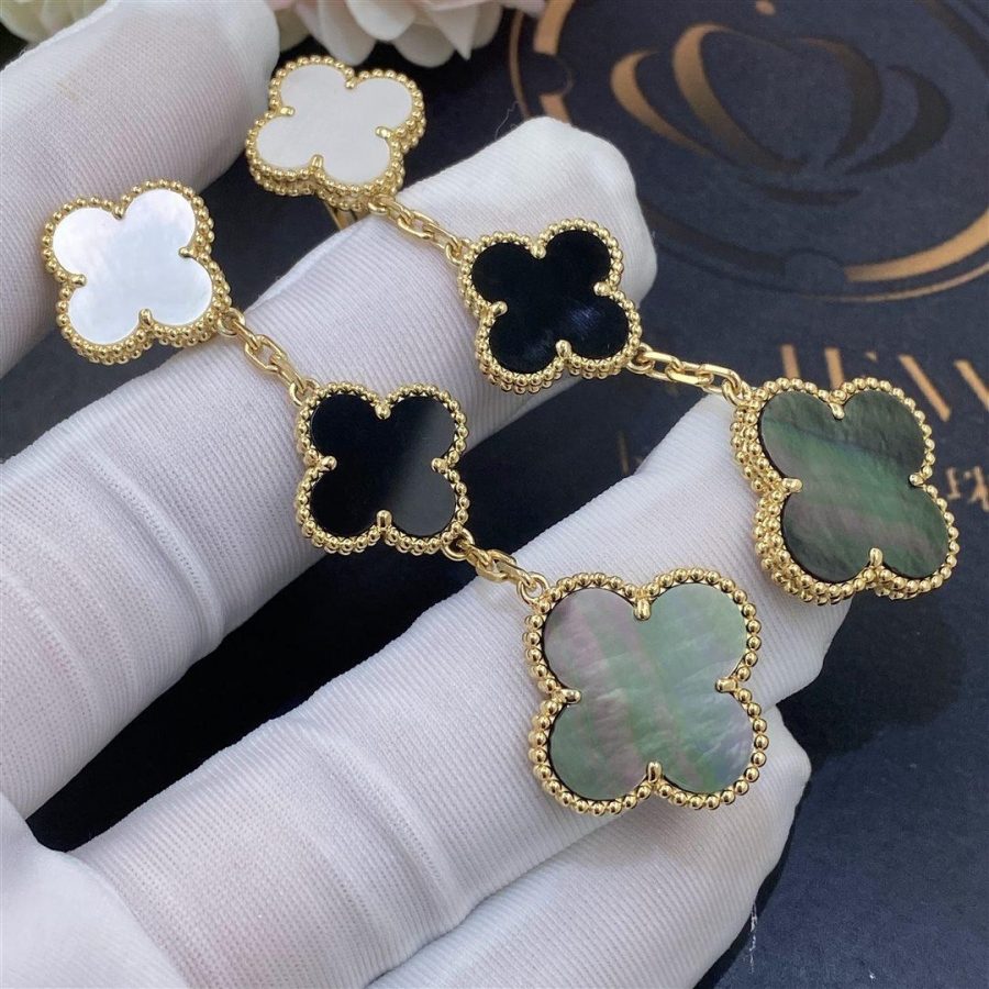 Van Cleef & Arpels Magic Alhambra Earrings, 3 Motifs Yellow Gold, Mother-of-pearl, Onyx VCARD79000