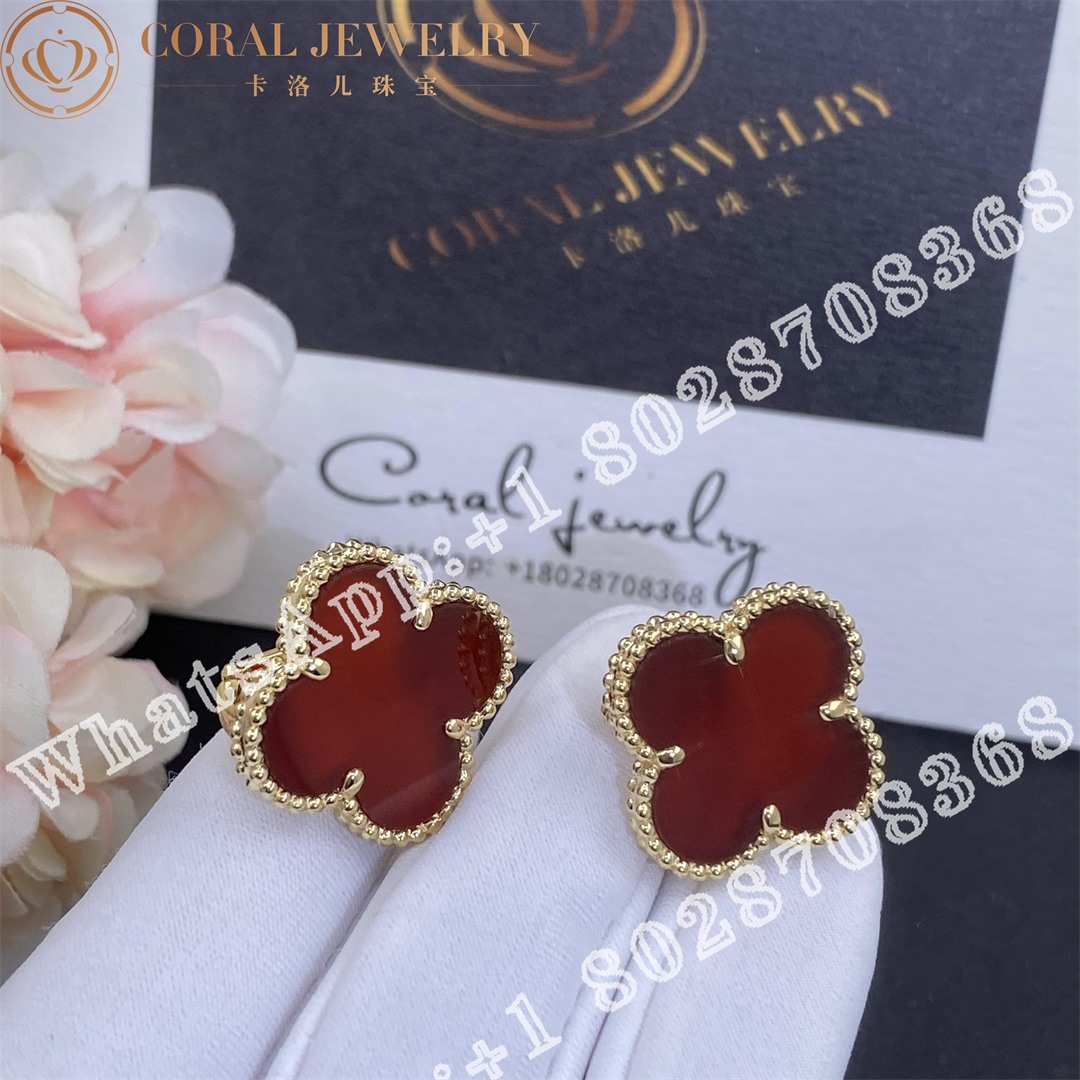 Van Cleef Arpels Magic Alhambra Earrings Yellow Gold Carnelian Coral (1)