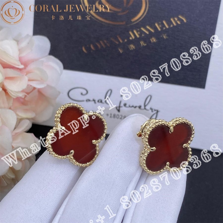 Van Cleef Arpels Magic Alhambra Earrings Yellow Gold Carnelian Coral (2)