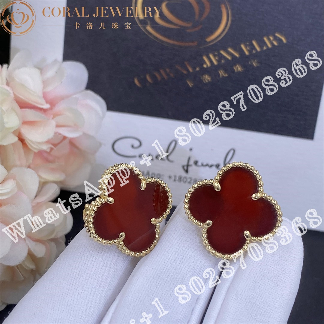 Van Cleef Arpels Magic Alhambra Earrings Yellow Gold Carnelian Coral (3)