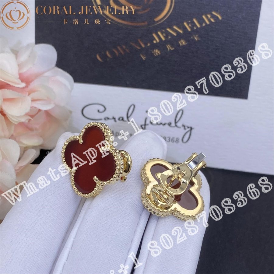 Van Cleef Arpels Magic Alhambra Earrings Yellow Gold Carnelian Coral (6)