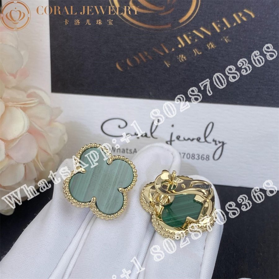 Van Cleef Arpels Magic Alhambra Earrings Yellow Gold Malachite Vcaro3mh00 Coral (3)