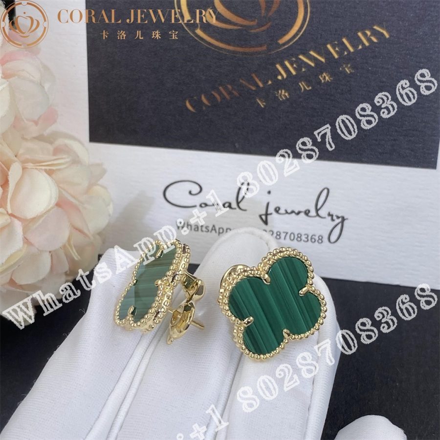 Van Cleef Arpels Magic Alhambra Earrings Yellow Gold Malachite Vcaro3mh00 Coral (5)