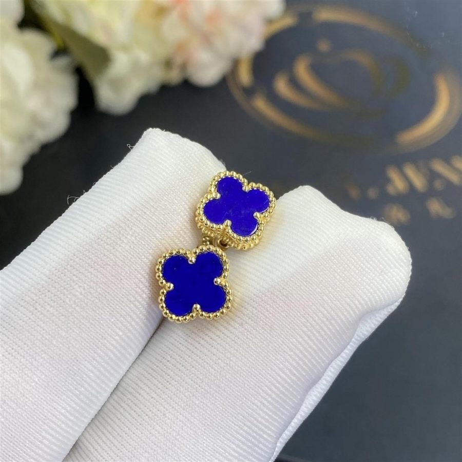 Van Cleef & Arpels Sweet Alhambra Lapis Gold Earrings