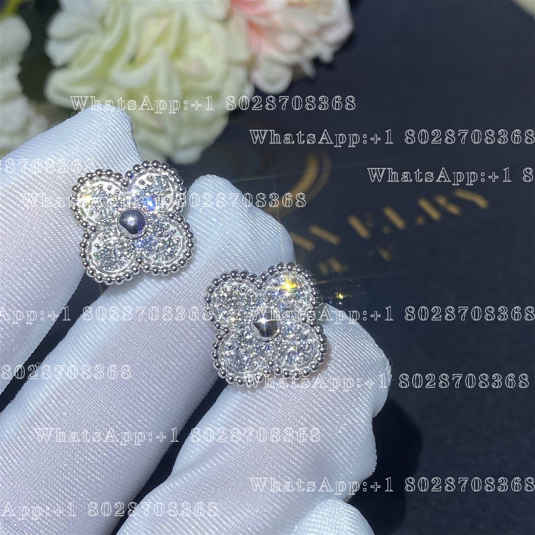 Van Cleef & Arpels Vintage Alhambra Earrings White Gold, Diamond VCARA44600