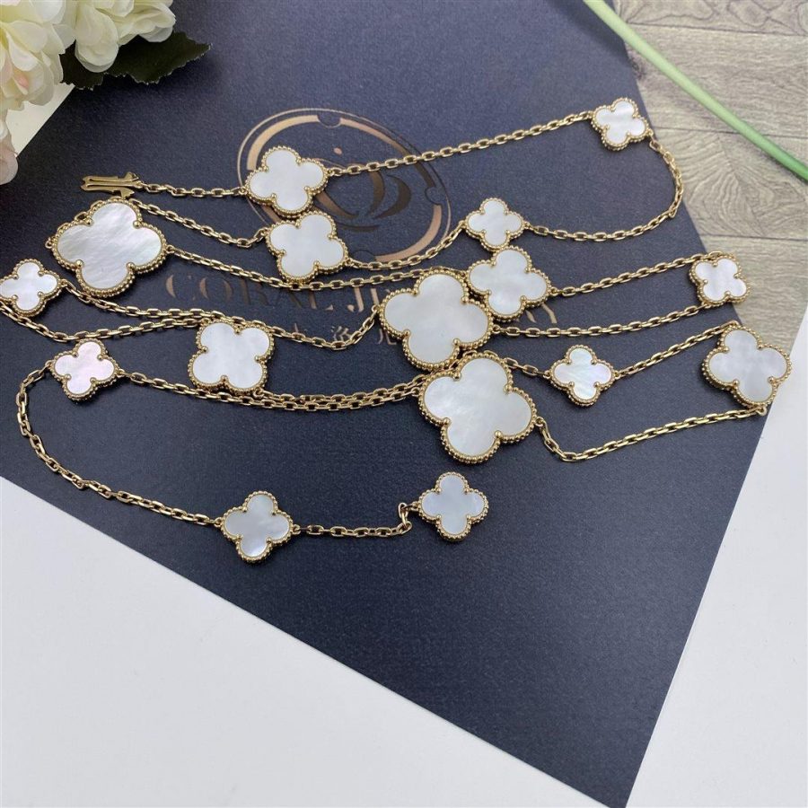 Van Cleef & Arpels Magic Alhambra Long Necklace, 16 Motifs Yellow Gold, Mother-of-pearl VCARD79300