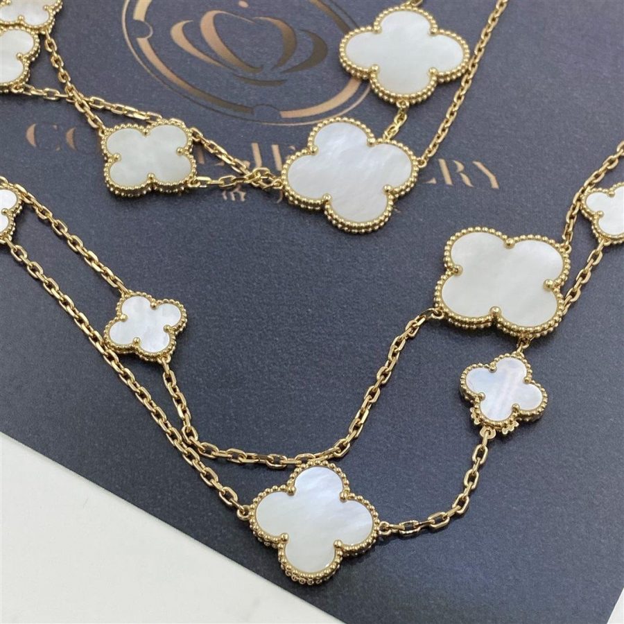 Van Cleef & Arpels Magic Alhambra Long Necklace, 16 Motifs Yellow Gold, Mother-of-pearl VCARD79300