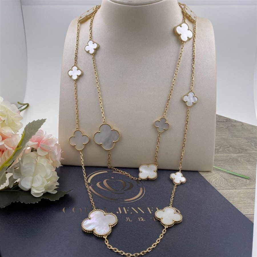 Van Cleef & Arpels Magic Alhambra Long Necklace, 16 Motifs Yellow Gold, Mother-of-pearl VCARD79300