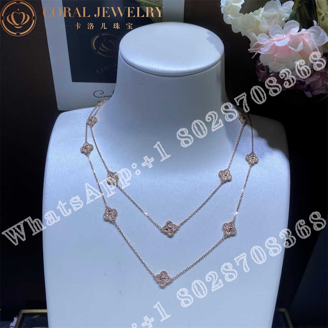 Van Cleef Arpels Sweet Alhambra Long Necklace 16 Motifs Rose Gold Vcaro8dg00 Coral (2)