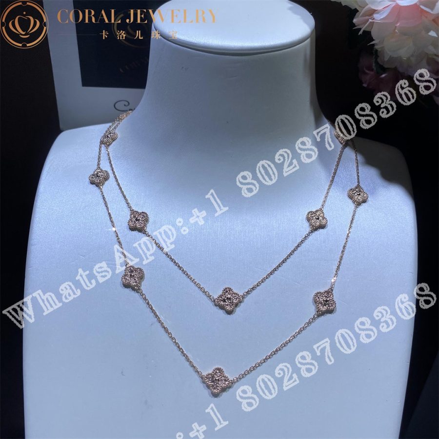 Van Cleef Arpels Sweet Alhambra Long Necklace 16 Motifs Rose Gold Vcaro8dg00 Coral (3)