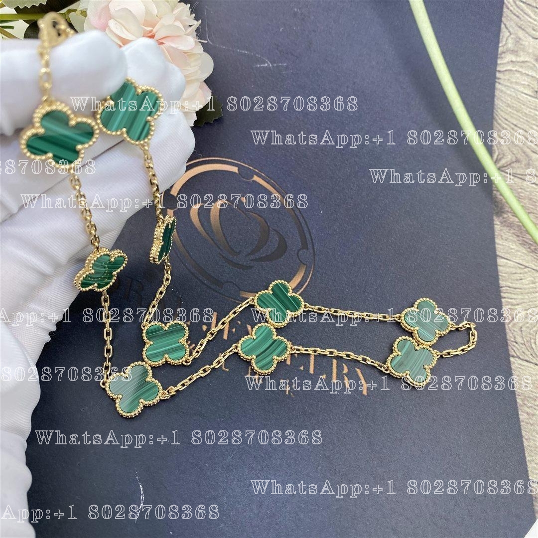 Van Cleef & Arpels Vintage Alhambra Necklace, 10 Motifs Yellow Gold, Malachite VCARO3QJ00