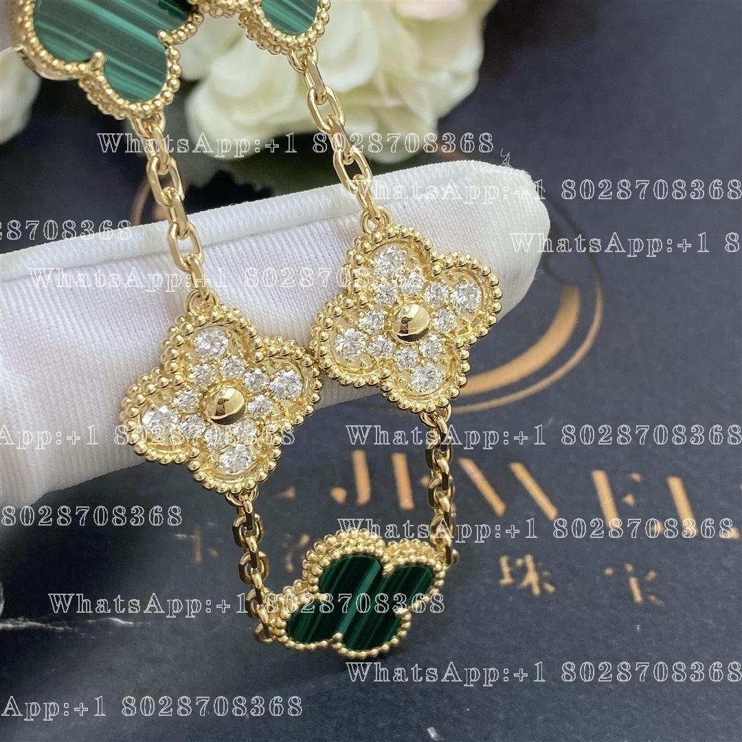 Van Cleef & Arpels Vintage Alhambra bracelet, 5 motifs Yellow gold, Diamond, Malachite VCARO7GQ00