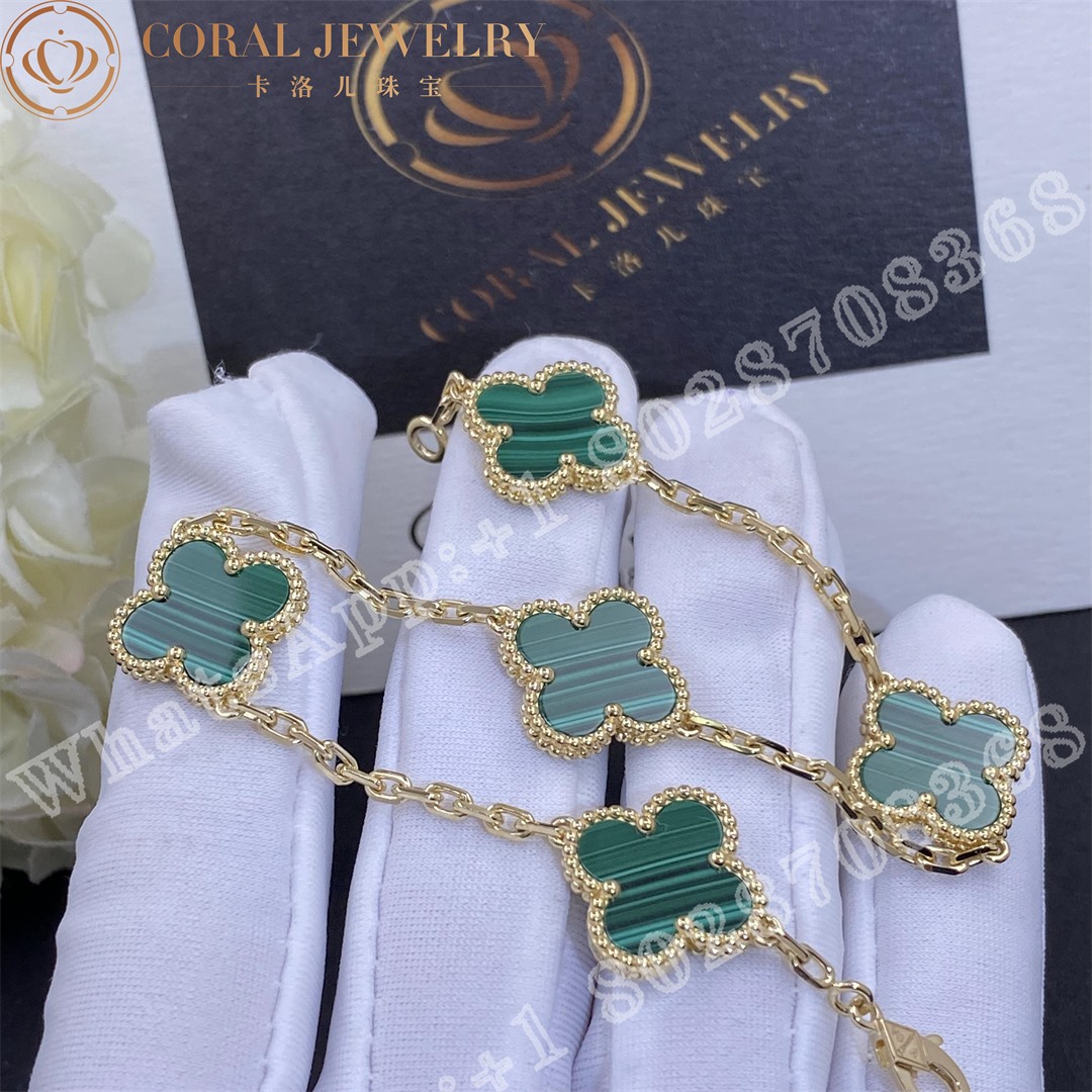 Van Cleef Arpels Vintage Alhambra Bracelet 5 Motifs Yellow Gold Malachite Vcarl80900 Coral (3)