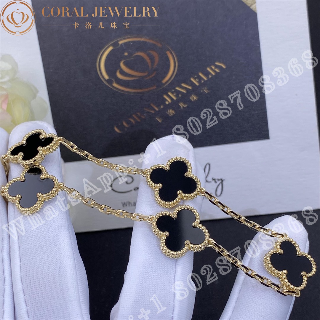 Van Cleef Arpels Vintage Alhambra Bracelet 5 Motifs Yellow Gold Onyx Vcara41300 Coral (1)