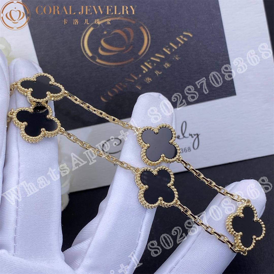 Van Cleef Arpels Vintage Alhambra Bracelet 5 Motifs Yellow Gold Onyx Vcara41300 Coral (2)