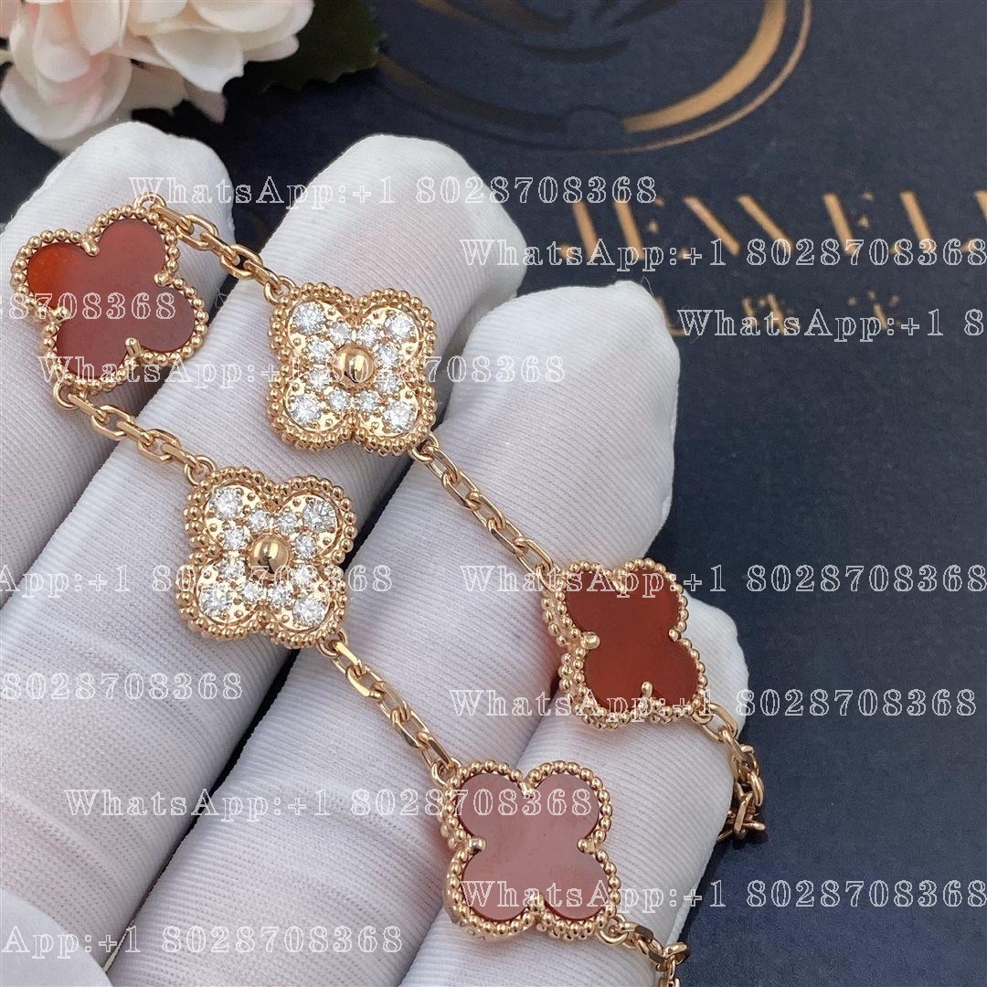 Van Cleef & Arpels Vintage Alhambra Limited Edition Diamond Carnelian Gold Bracelet