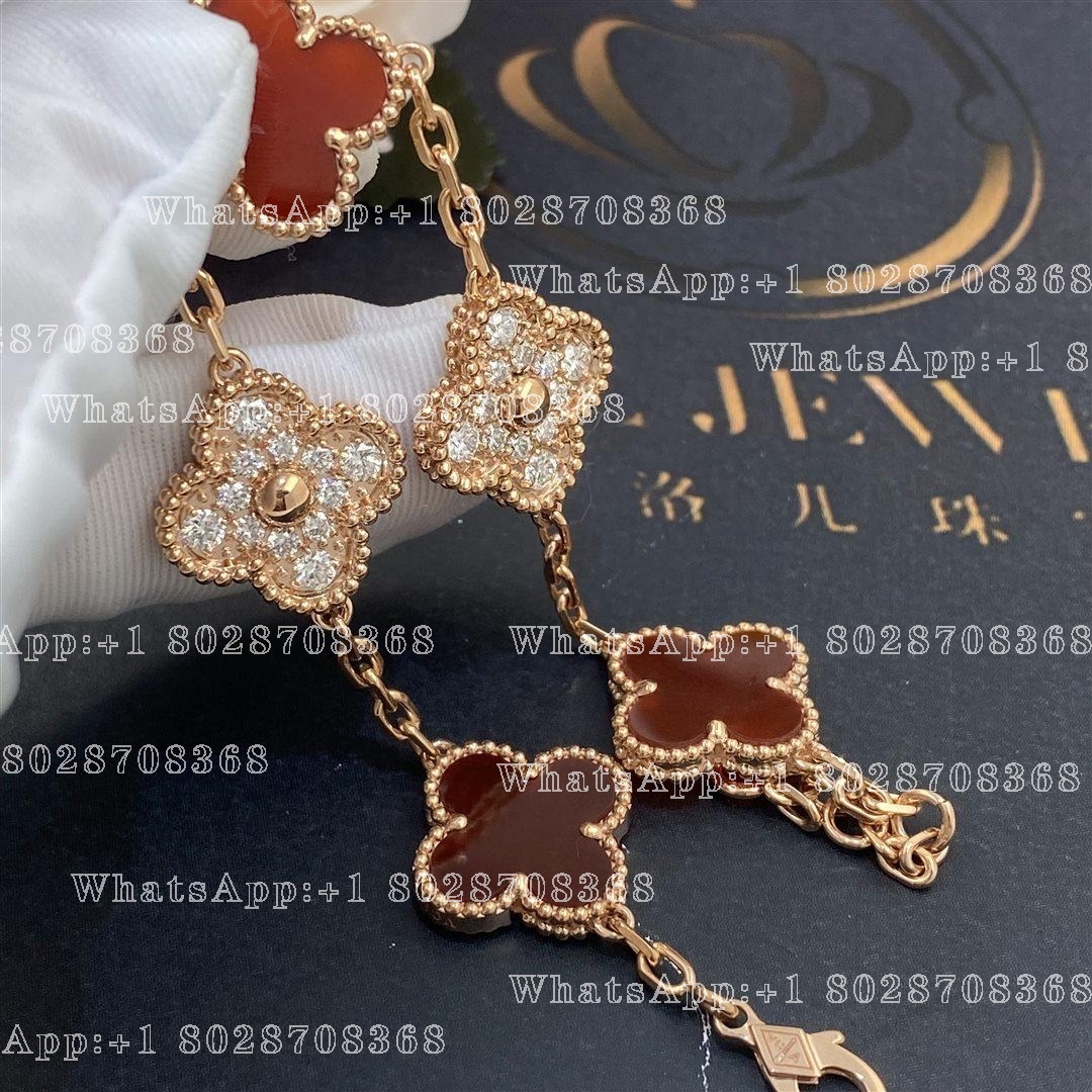 Van Cleef & Arpels Vintage Alhambra Limited Edition Diamond Carnelian Gold Bracelet