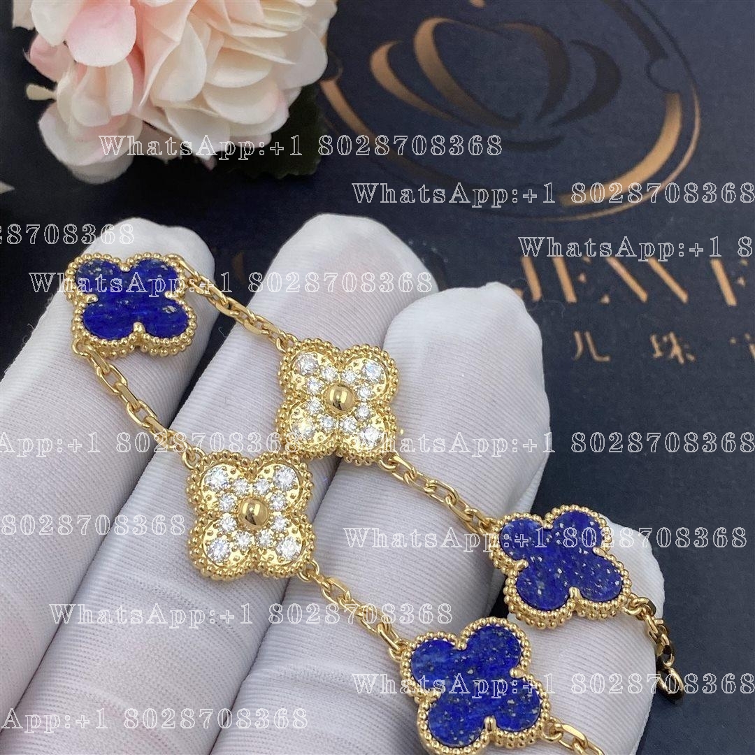 Van Cleef & Arpels Vintage Alhambra Limited Edition Diamond Lapis Gold Bracelet