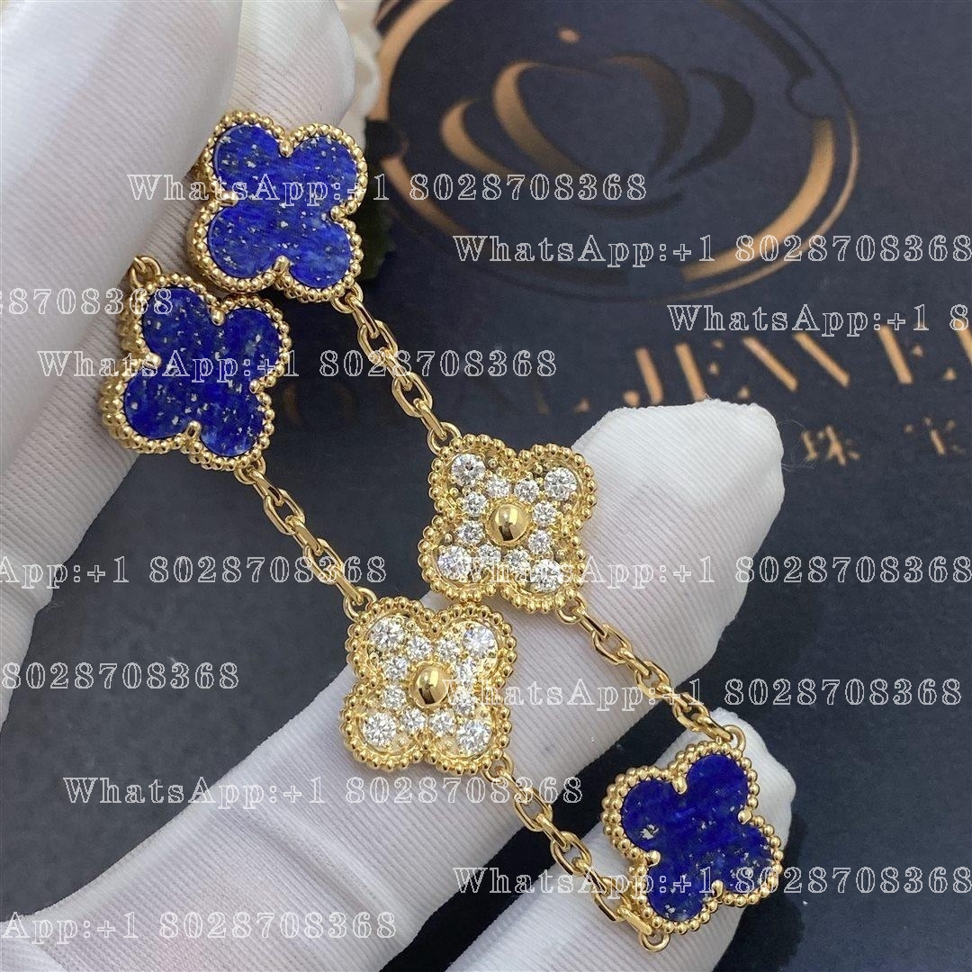 Van Cleef & Arpels Vintage Alhambra Limited Edition Diamond Lapis Gold Bracelet