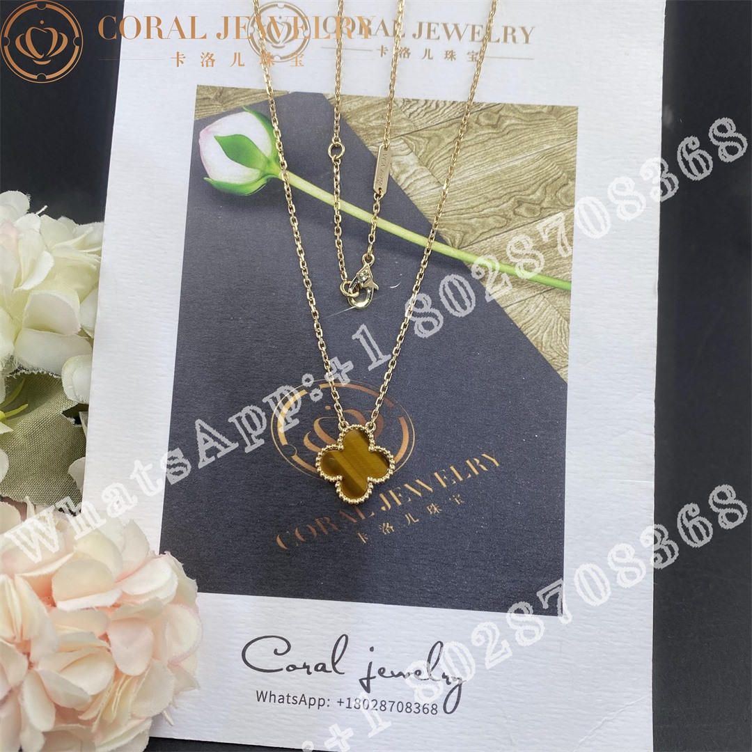 Van Cleef Arpels Vintage Alhambra Pendant Yellow Gold Tiger Eye Vcard38600 Coral (3)