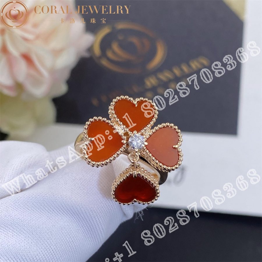 Van Cleef Arpels Sweet Alhambra Effeuillage Ring Rose Gold Carnelian Diamond Vcarn5p600 Coral (10)